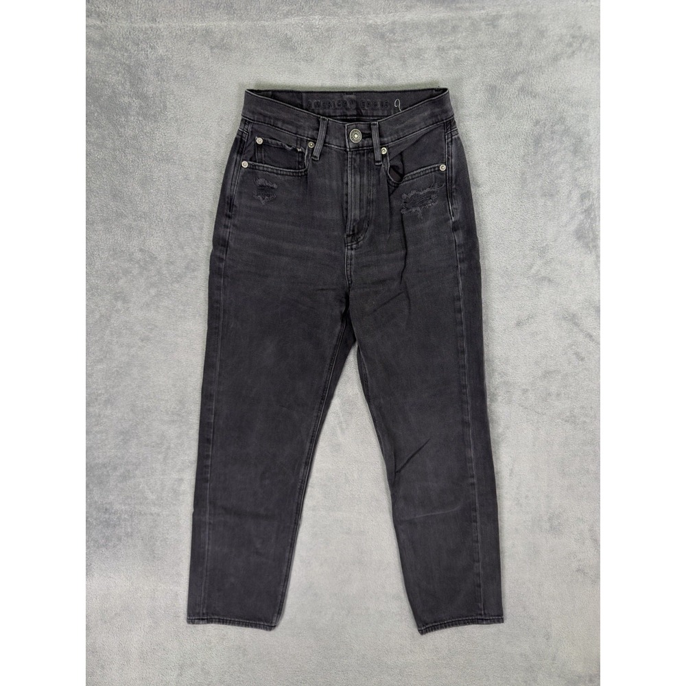 American Eagle Jeans Womens 2‎ Black Distressed Denim Highest Rise 90s Boyfriend
